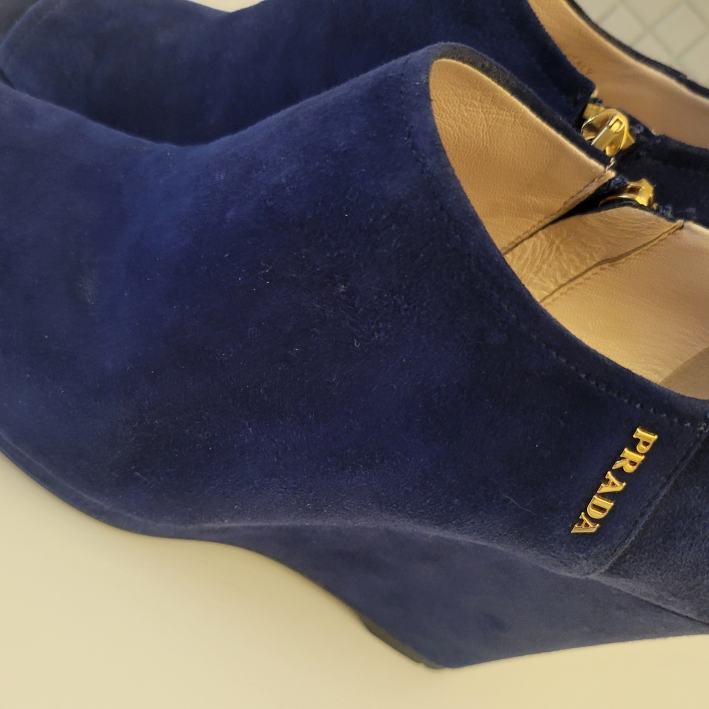 Prada Blue Suede Wedges